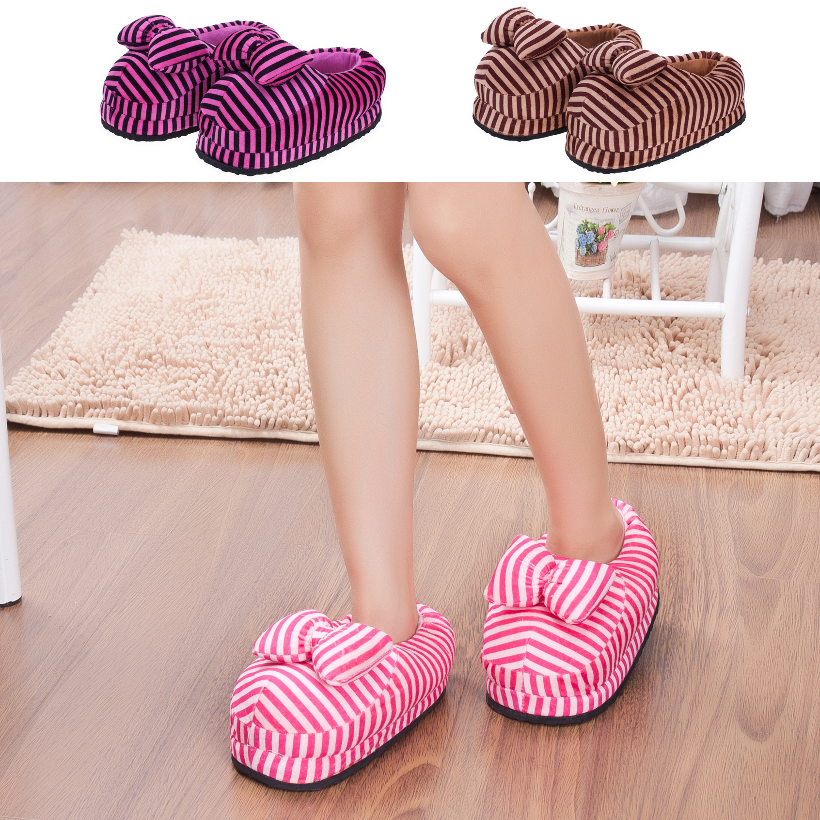 Winter New Striped Bag Heel Cotton Shoes Wholesale Indoor Home Cartoon Cotton Slippers Factory Direct Sales Agent
