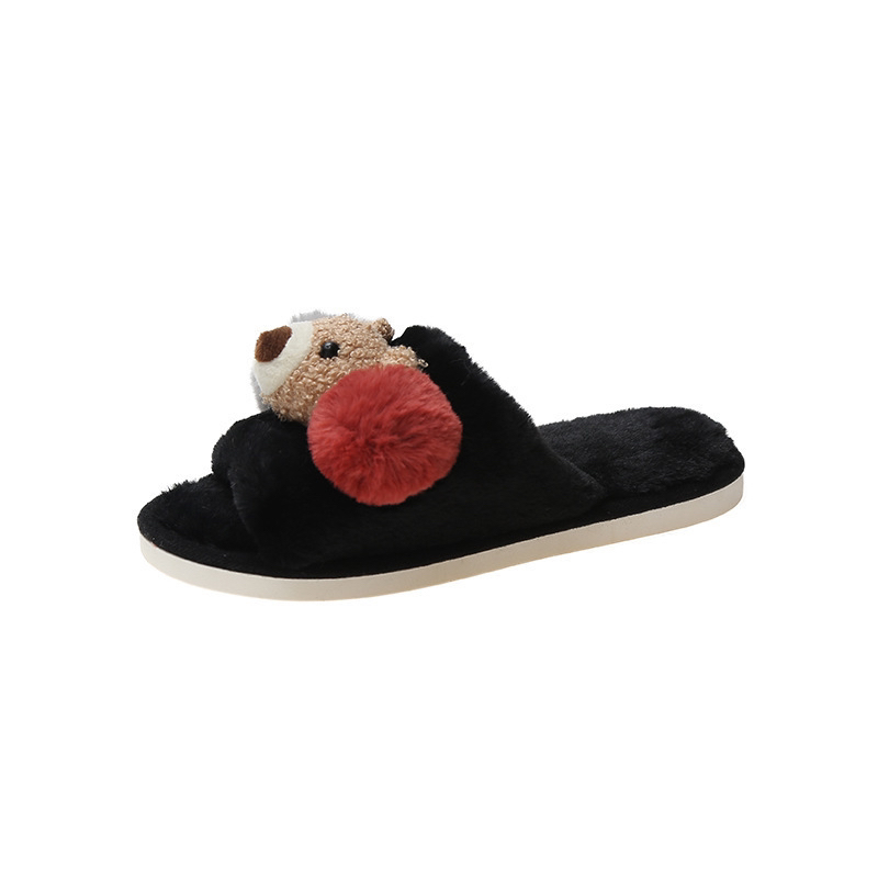 Cartoon Cute Bear Cute Female 2022 New Autumn and Winter Home Wear Velvet Word Cotton Slippers Amazon H