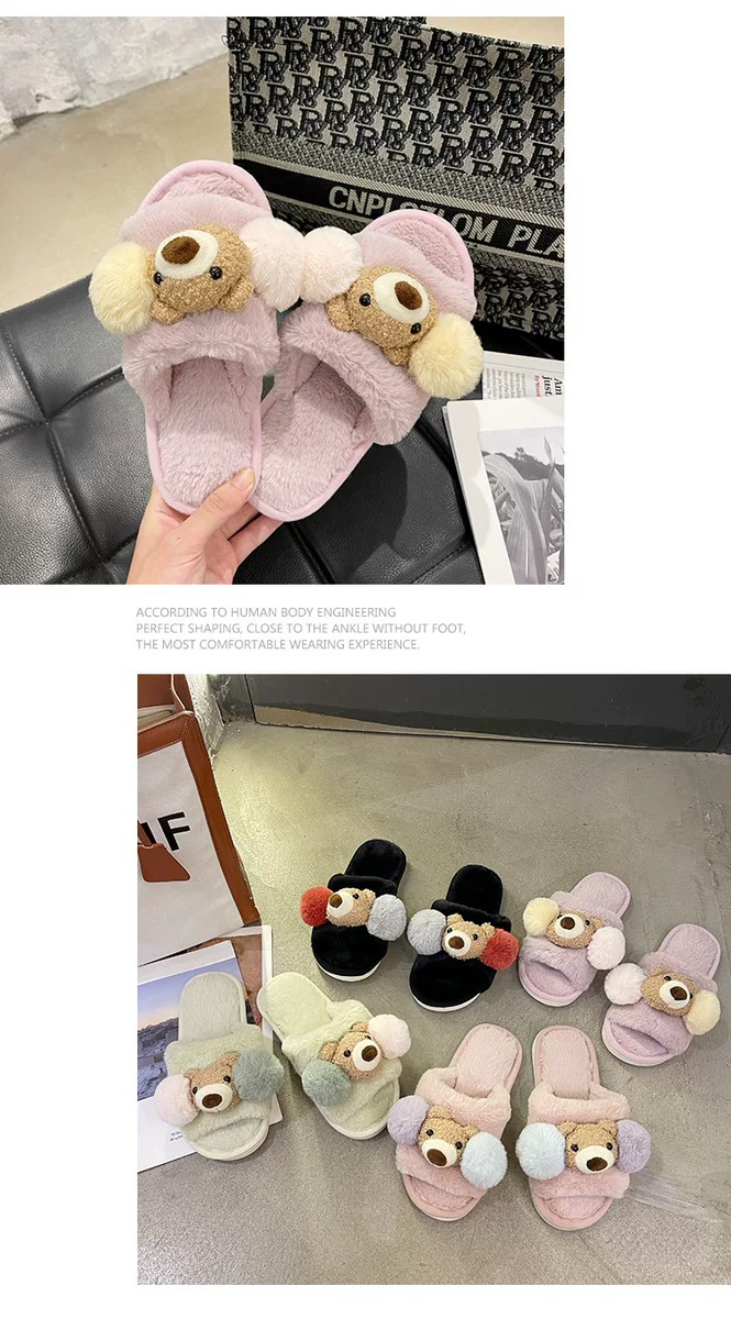 Cartoon Cute Bear Cute Female 2022 New Autumn and Winter Home Wear Velvet Word Cotton Slippers Amazon H Cartoon Cute Bear Cute Female 2022 New Autumn and Winter Home Wear Velvet Word Cotton Slippers Amazon H
