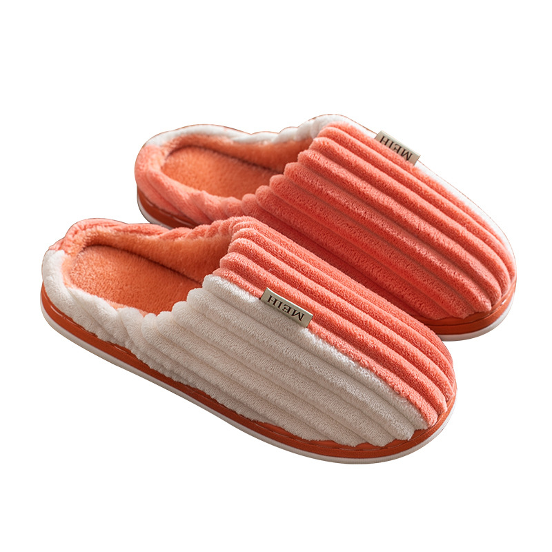 Autumn and Winter Couple Cotton Slippers Women&#039;s Indoor Corduroy Non-Slip Breathable Thick Bottom Home Men&#039;s Woolen Slipper Confinement Shoes