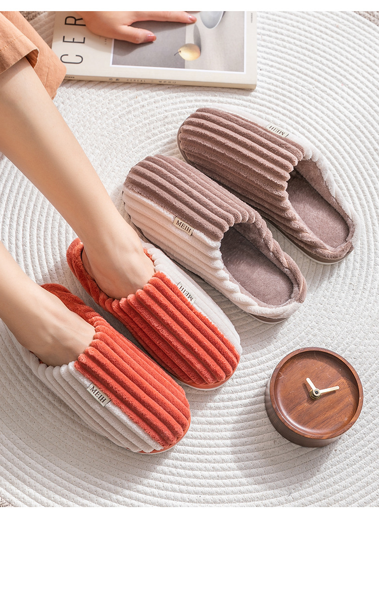 Autumn and Winter Couple Cotton Slippers Women's Indoor Corduroy Non-Slip Breathable Thick Bottom Home Men's Woolen Slipper Confinement Shoes