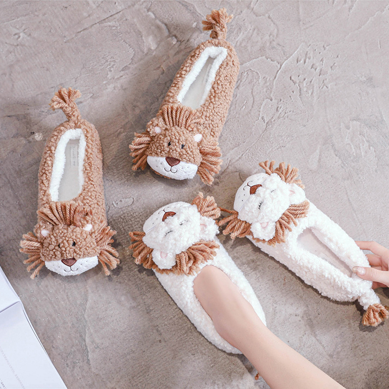 New Cartoon Little Lion Cotton Slippers Safe and Non-Slipping Warm and Cute Japanese Men&#039;s and Women&#039;s Indoor Outdoor Cotton Slippers