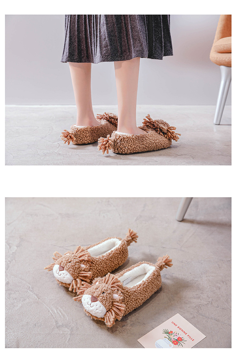 New Cartoon Little Lion Cotton Slippers Safe and Non-Slipping Warm and Cute Japanese Men's and Women's Indoor Outdoor Cotton Slippers
