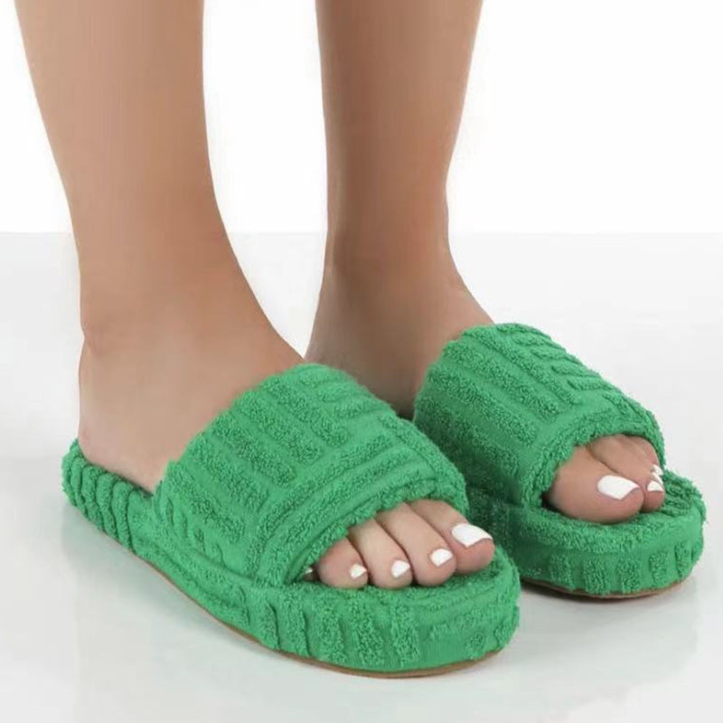 AliExpress European and American Foreign Trade Large Size Fluffy Slippers 2022 Autumn and Winter New Word Thick Bottom Women Embossed Cotton Slippers Women