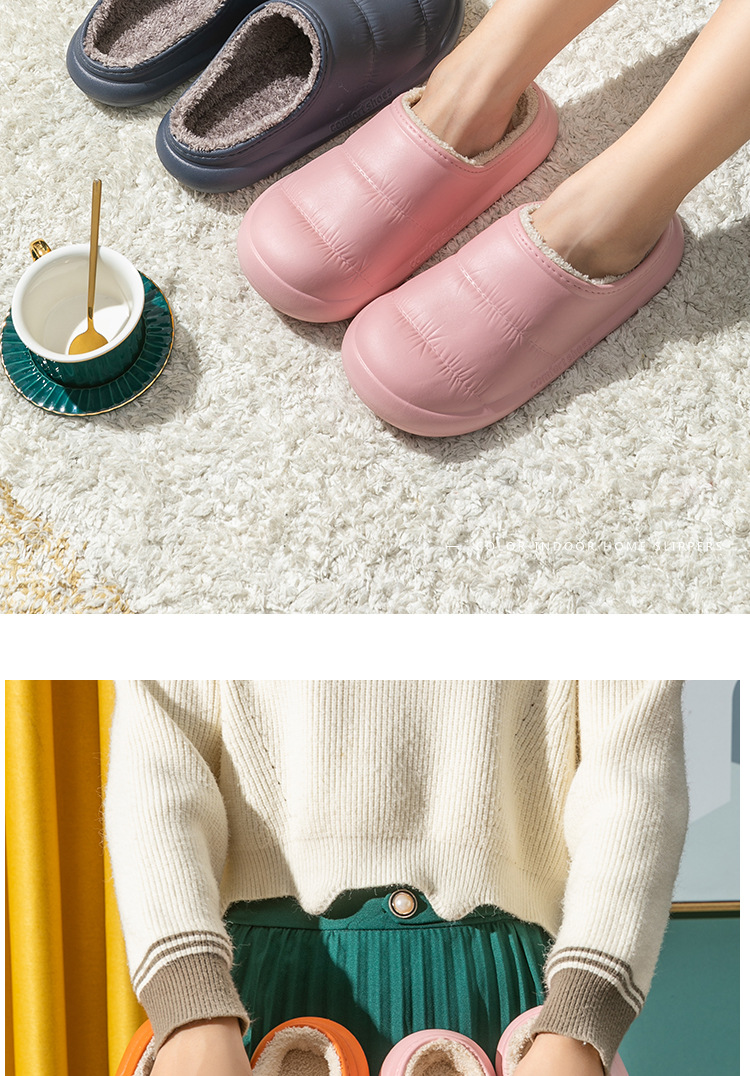 Cotton Slippers Women's Waterproof Autumn and Winter Thick Bottom Household Men's Couple Eva Indoor and Outdoor Plush Insulated Cotton-Padded Shoes