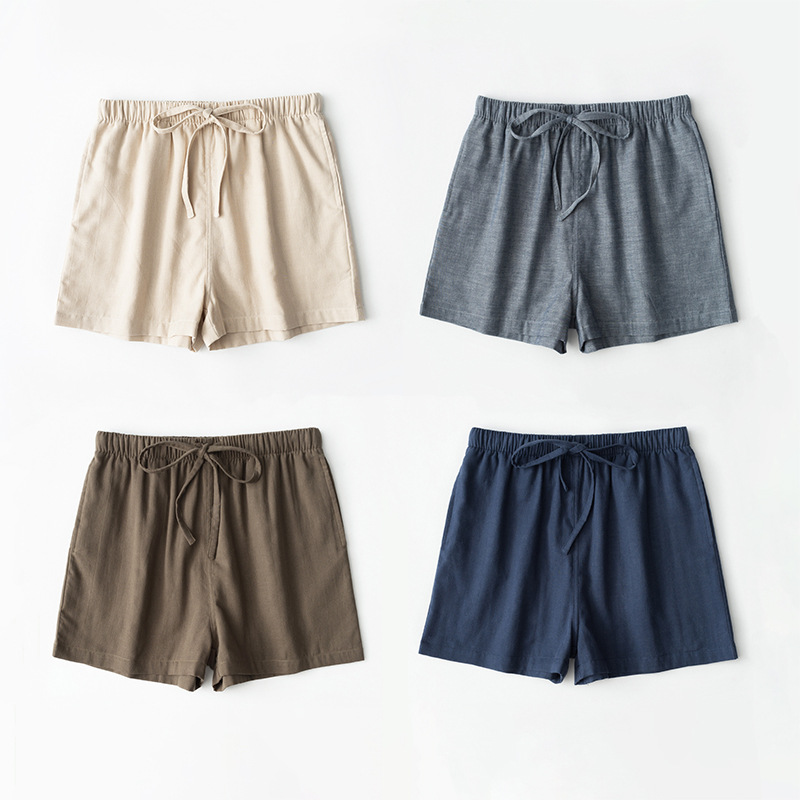 Wuhua 29-Summer Couple Pure Cotton Large Size Pajamas Men&#039;s Home Gauze Shorts Home Pants Can Be Worn outside Beach Pants
