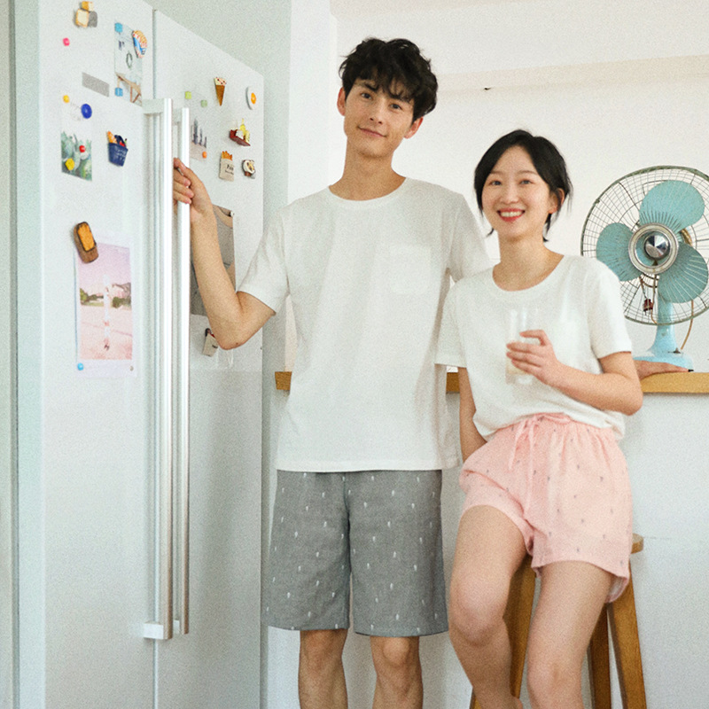 Wuhua 29-Summer Couple Pure Cotton Large Size Pajamas Men&#039;s Home Gauze Shorts Home Pants Can Be Worn outside Beach Pants