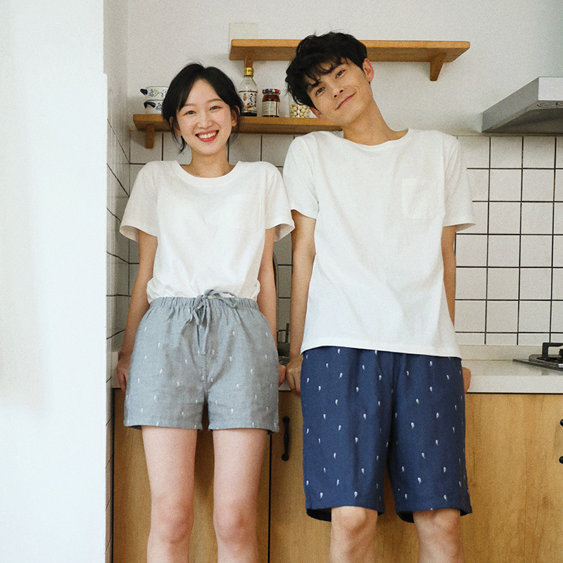 Wuhua 29-Summer Couple Pure Cotton Large Size Pajamas Men&#039;s Home Gauze Shorts Home Pants Can Be Worn outside Beach Pants