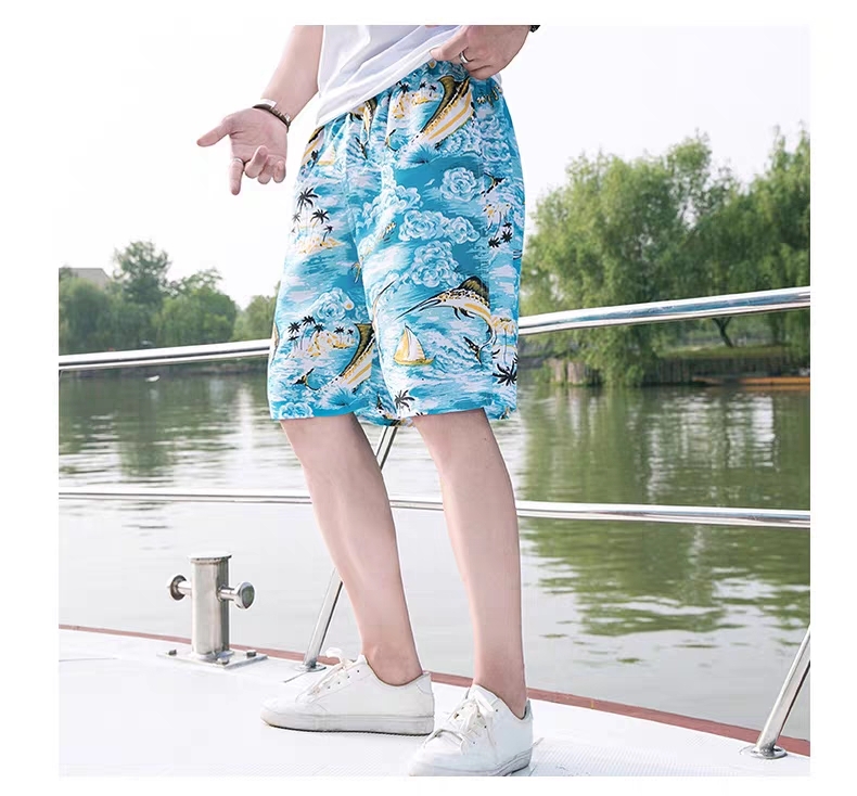 Men&#039;s Summer loose and quick-dry Pajama Pants Men&#039;s Beach Pants sports Pants five minutes flower shorts Casual big pants