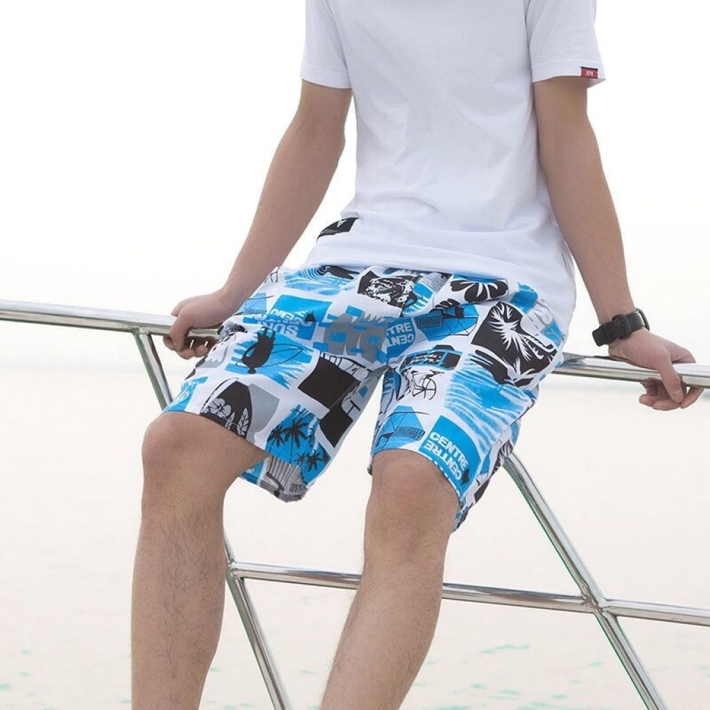 Men's Summer loose and quick-dry Pajama Pants Men's Beach Pants sports Pants five minutes flower shorts Casual big pants