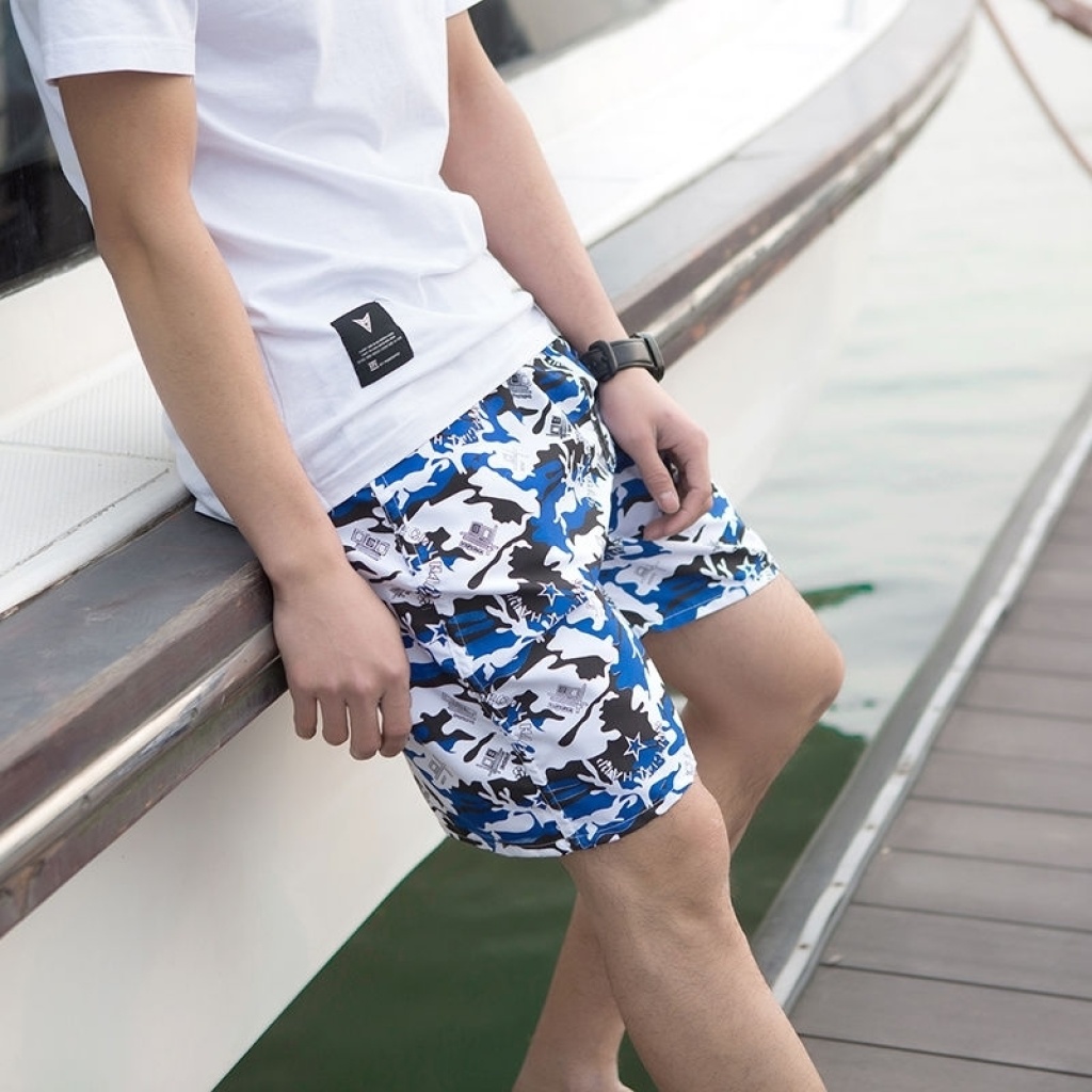 Men's Summer loose and quick-dry Pajama Pants Men's Beach Pants sports Pants five minutes flower shorts Casual big pants