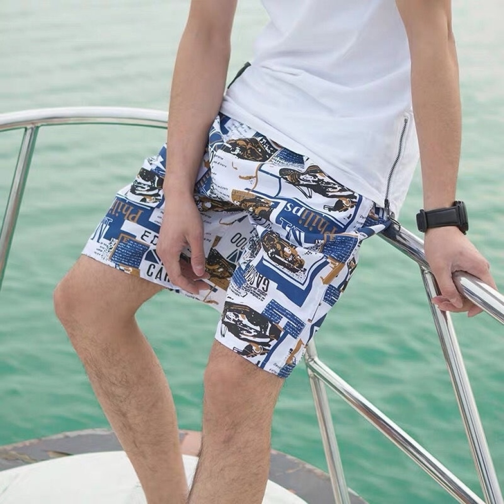 Men's Summer loose and quick-dry Pajama Pants Men's Beach Pants sports Pants five minutes flower shorts Casual big pants