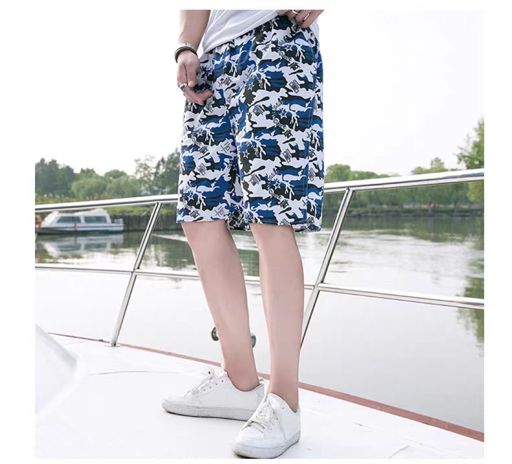 Men's Summer loose and quick-dry Pajama Pants Men's Beach Pants sports Pants five minutes flower shorts Casual big pants