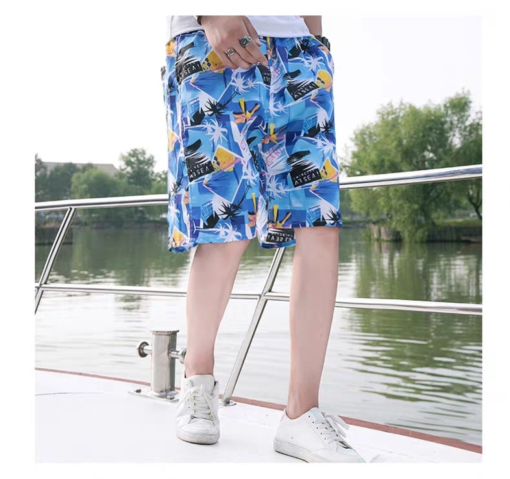 Men's Summer loose and quick-dry Pajama Pants Men's Beach Pants sports Pants five minutes flower shorts Casual big pants
