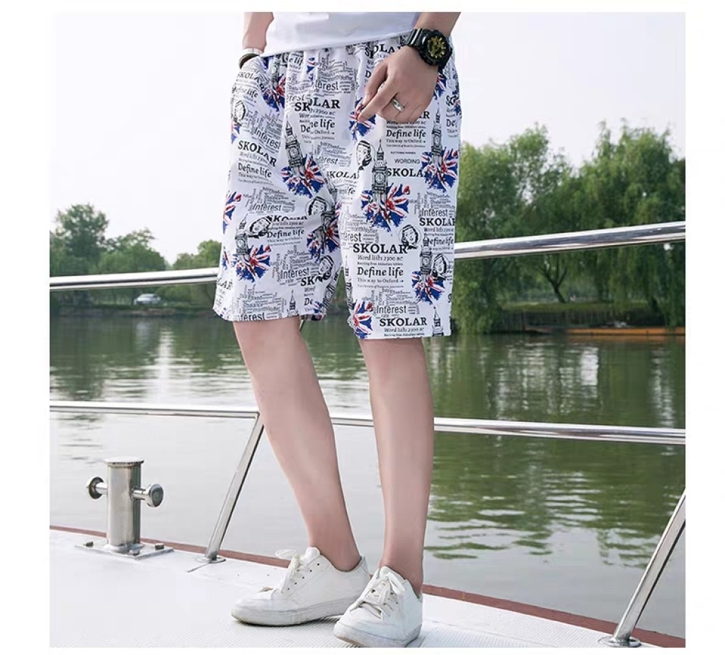 Men's Summer loose and quick-dry Pajama Pants Men's Beach Pants sports Pants five minutes flower shorts Casual big pants