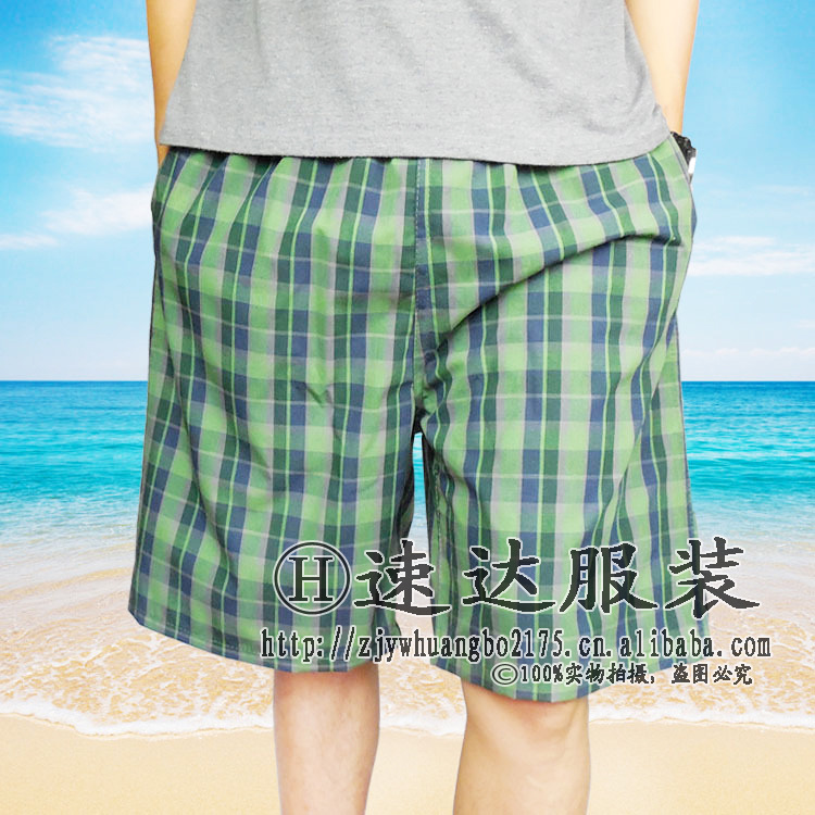 Factory Direct Sales Men's Beach Pants Cotton All-Matching Casual Shorts Men's Foreign Trade Plaid 5-Point Pants Middle Pants Wholesale