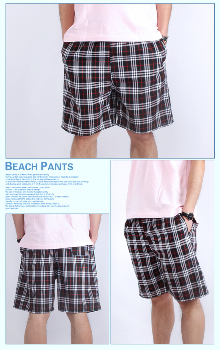 Summer new men 's cotton and linen loose to increase the code home leisure lattice beach pants Summer new men 's cotton and linen loose to increase the code home leisure lattice beach pants