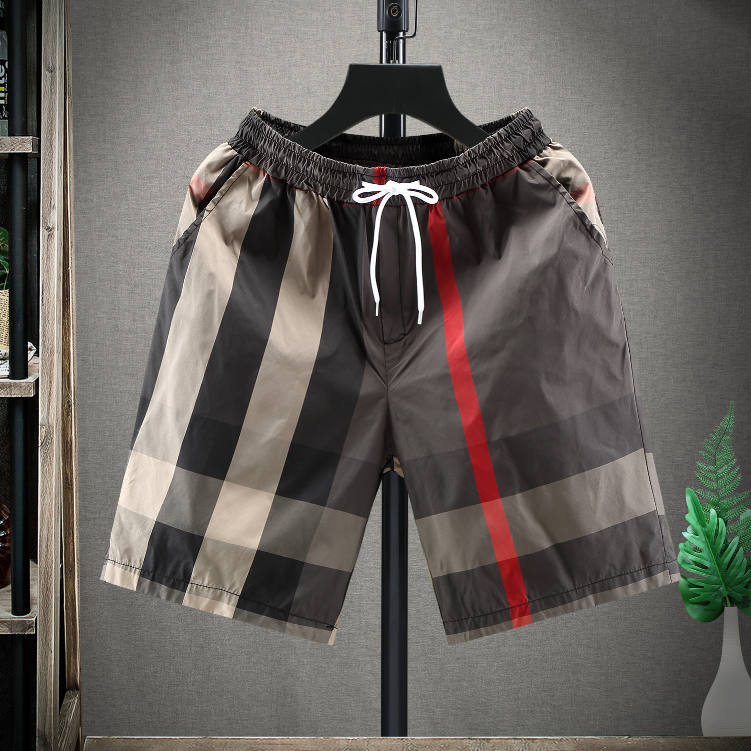 Summer Shorts Men&#039;s Casual Pants Korean Style Trendy Plaid Shorts Home Versatile Loose Outer Wear Beach Pants