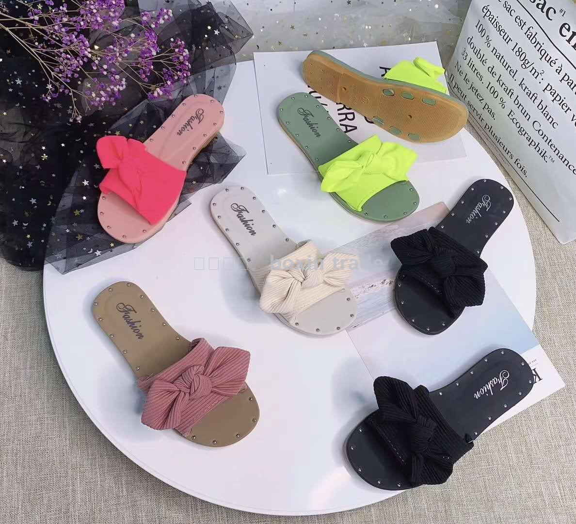 Ladies wear web celebrity stylish ladies slippers with non-slip sponge soles bow summer beach shoes