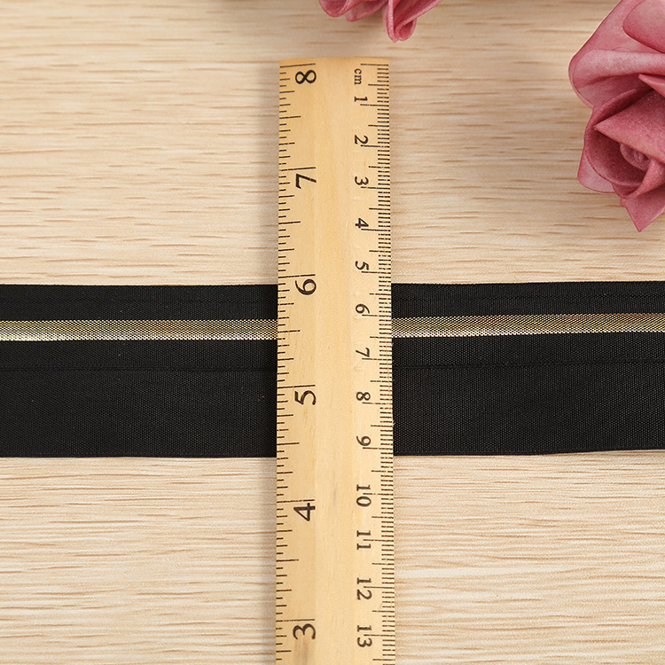 The High - quality bicolor ribbon black gold stripe elastic polyester belt DIY clothing bra underwear accessories can be customized, wholesale