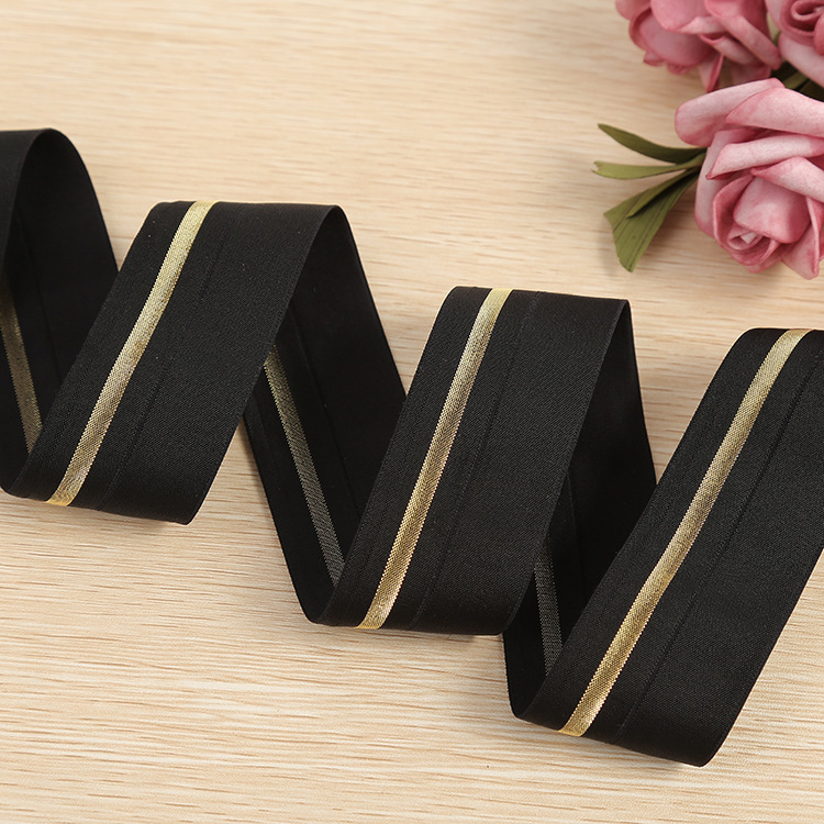 The High - quality bicolor ribbon black gold stripe elastic polyester belt DIY clothing bra underwear accessories can be customized, wholesale