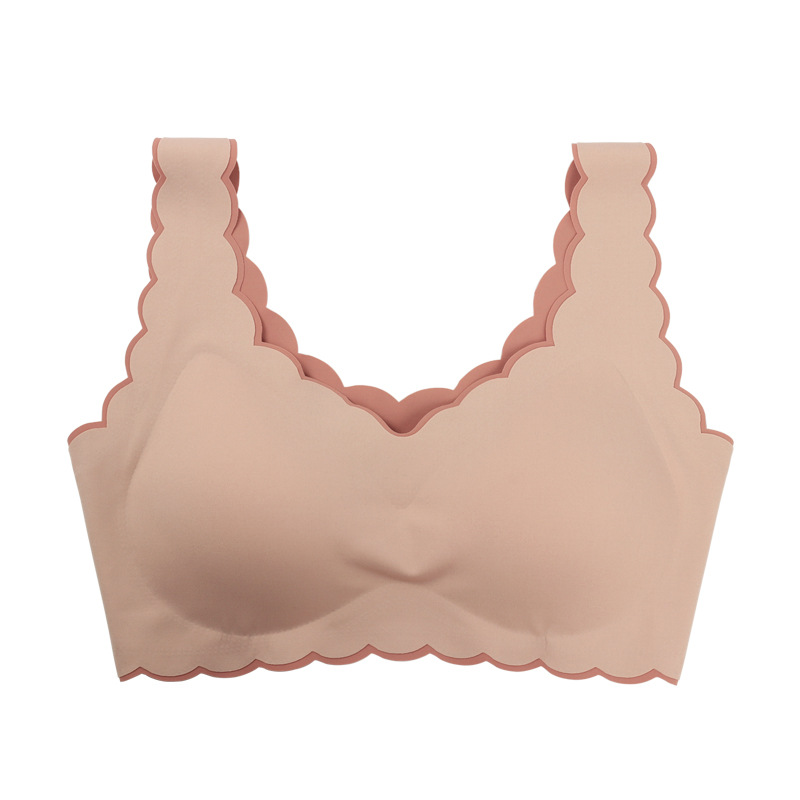 Plain Skin Seamless Underwear Women&#039;s Small Chest Push up Girl&#039;s Romantic French Wave Edge Contrast Color Bra Women&#039;s Vest Bra
