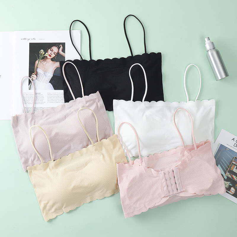 Spaghetti Strap Strapless Bra and Undershirt Bandeau Sling Sports Bra One Piece Ice Silk Seamless Underwear Tube Women