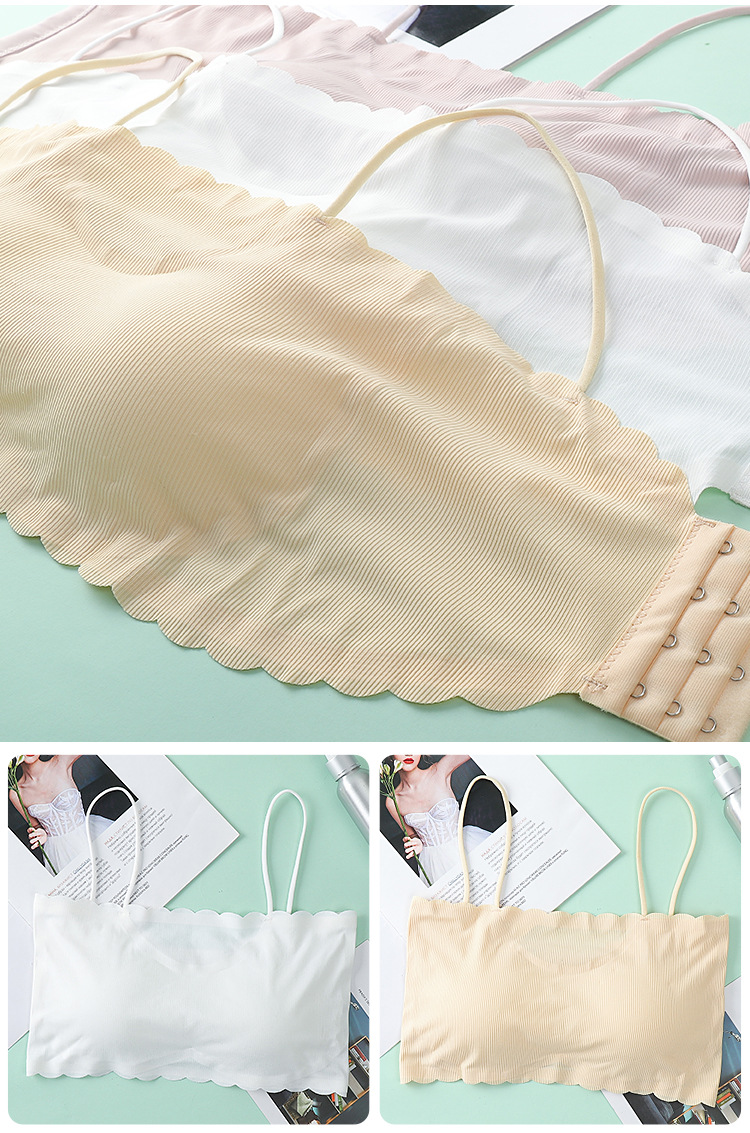 Spaghetti Strap Strapless Bra and Undershirt Bandeau Sling Sports Bra One Piece Ice Silk Seamless Underwear Tube Women