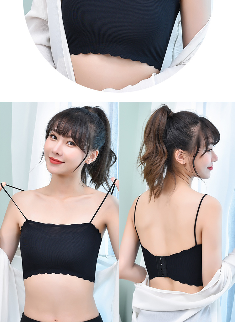 Spaghetti Strap Strapless Bra and Undershirt Bandeau Sling Sports Bra One Piece Ice Silk Seamless Underwear Tube Women