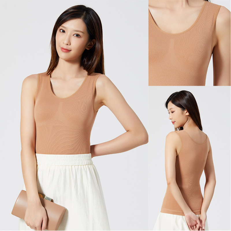 Autumn and Winter New Cashmere Terry Warm Vest Inner Match Outerwear Top U Collar Seamless Underwear for Women All-Matching Slim Fit