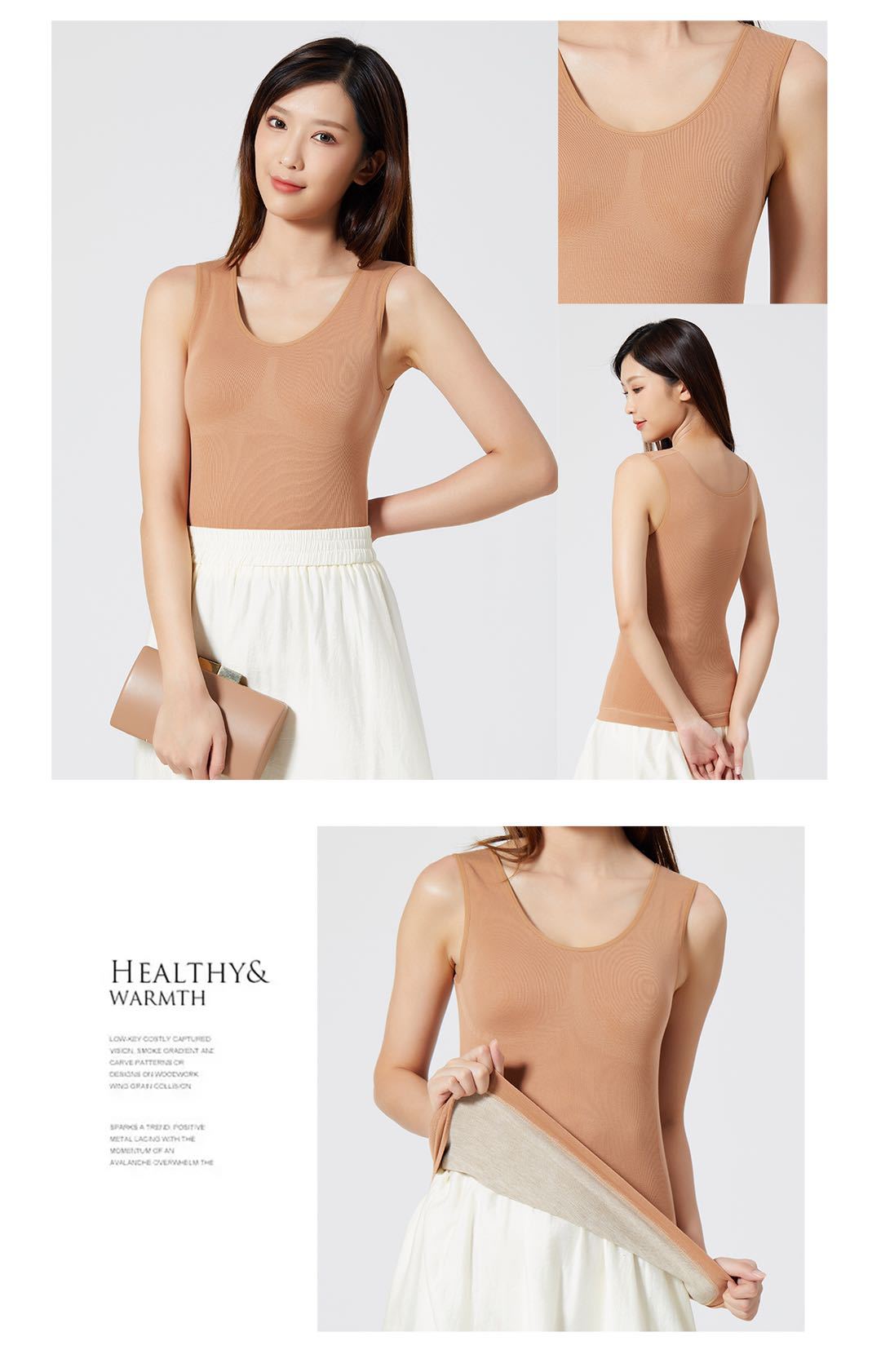 Autumn and Winter New Cashmere Terry Warm Vest Inner Match Outerwear Top U Collar Seamless Underwear for Women All-Matching Slim Fit