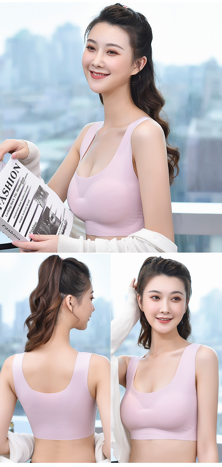 Popular Japanese Shangpin Peace of Mind Generation Seamless Underwear One-Piece Women's Ice Silk Back Shaping Sports Yoga Vest Bra
