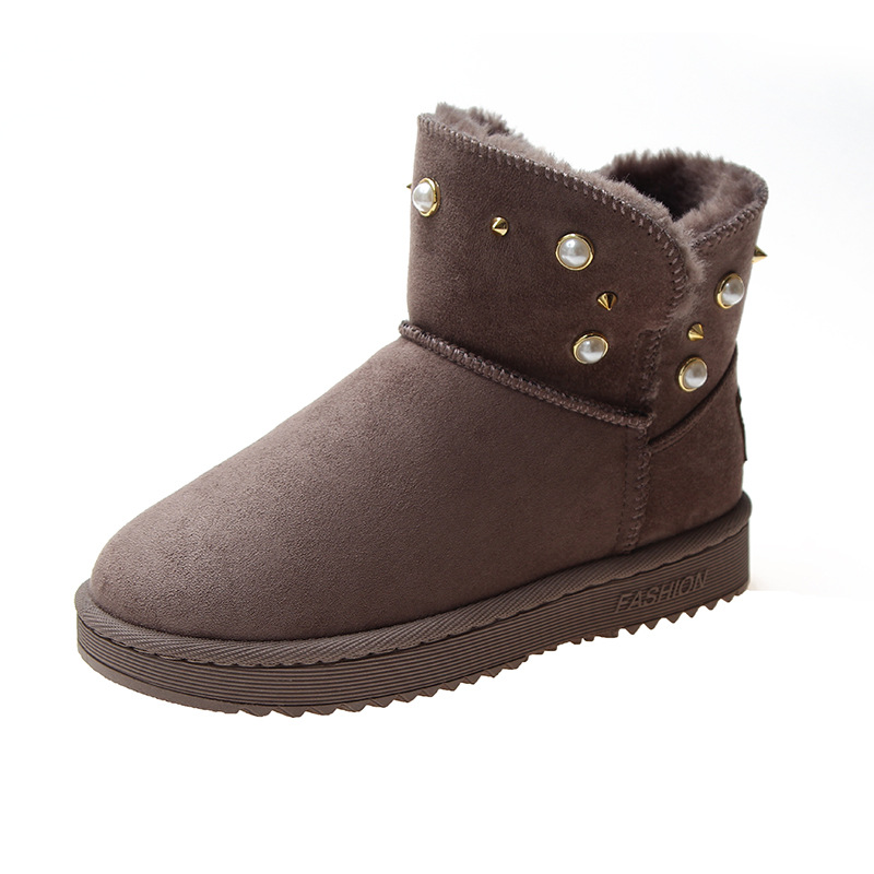 2021new Winter Korean Style Fashion round Toe Solidcolor Mid-Calf Length Haoyang Snow Boots Flat Warm Women&#039;s Fashionable Boots