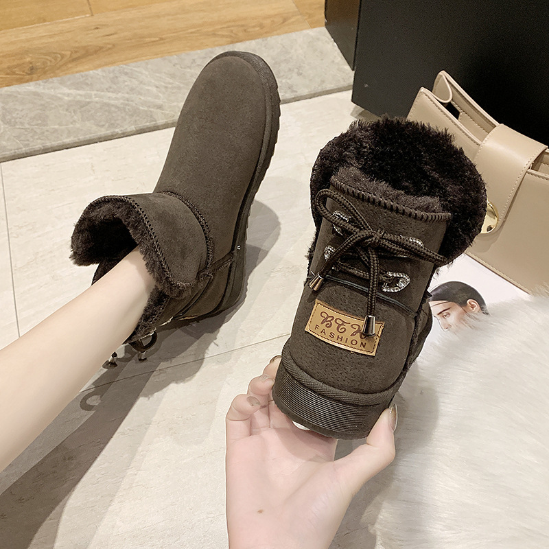 2021new Winter Korean Style Fashion round Toe Solidcolor Mid-Calf Length Haoyang Snow Boots Flat Warm Women's Fashionable Boots