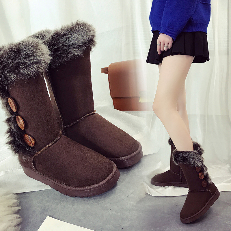 2021new Winter Korean Style Fashion round Toe Solidcolor Mid-Calf Length Haoyang Snow Boots Flat Warm Women's Fashionable Boots
