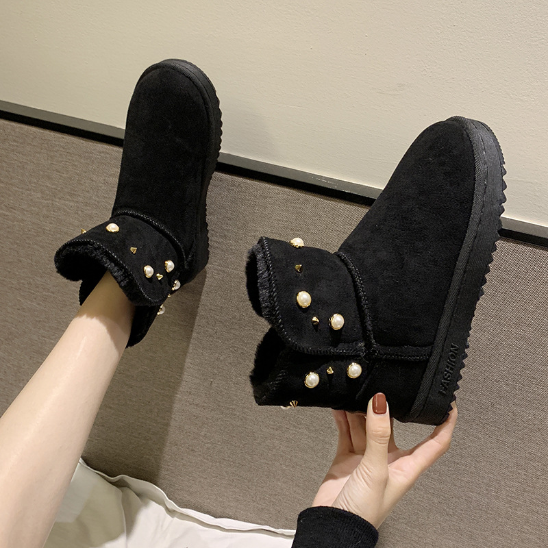 2021new Winter Korean Style Fashion round Toe Solidcolor Mid-Calf Length Haoyang Snow Boots Flat Warm Women's Fashionable Boots
