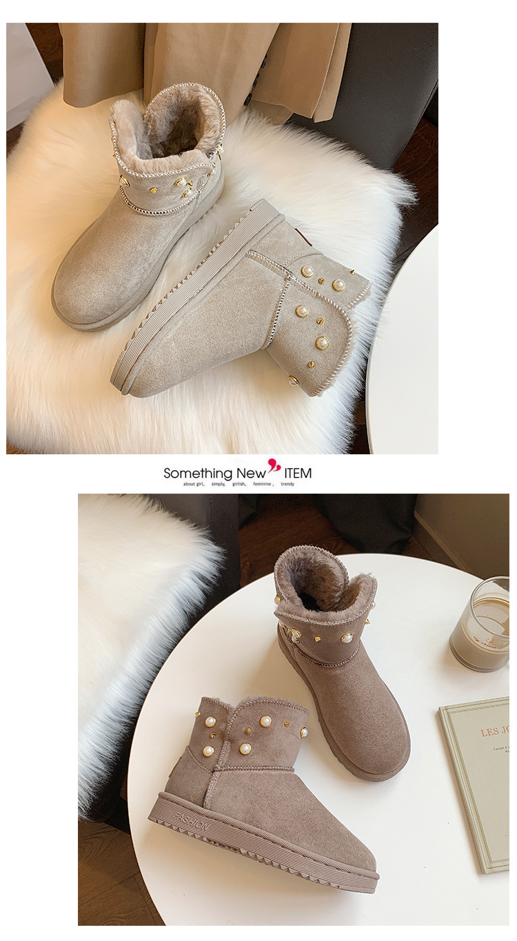 2021new Winter Korean Style Fashion round Toe Solidcolor Mid-Calf Length Haoyang Snow Boots Flat Warm Women's Fashionable Boots