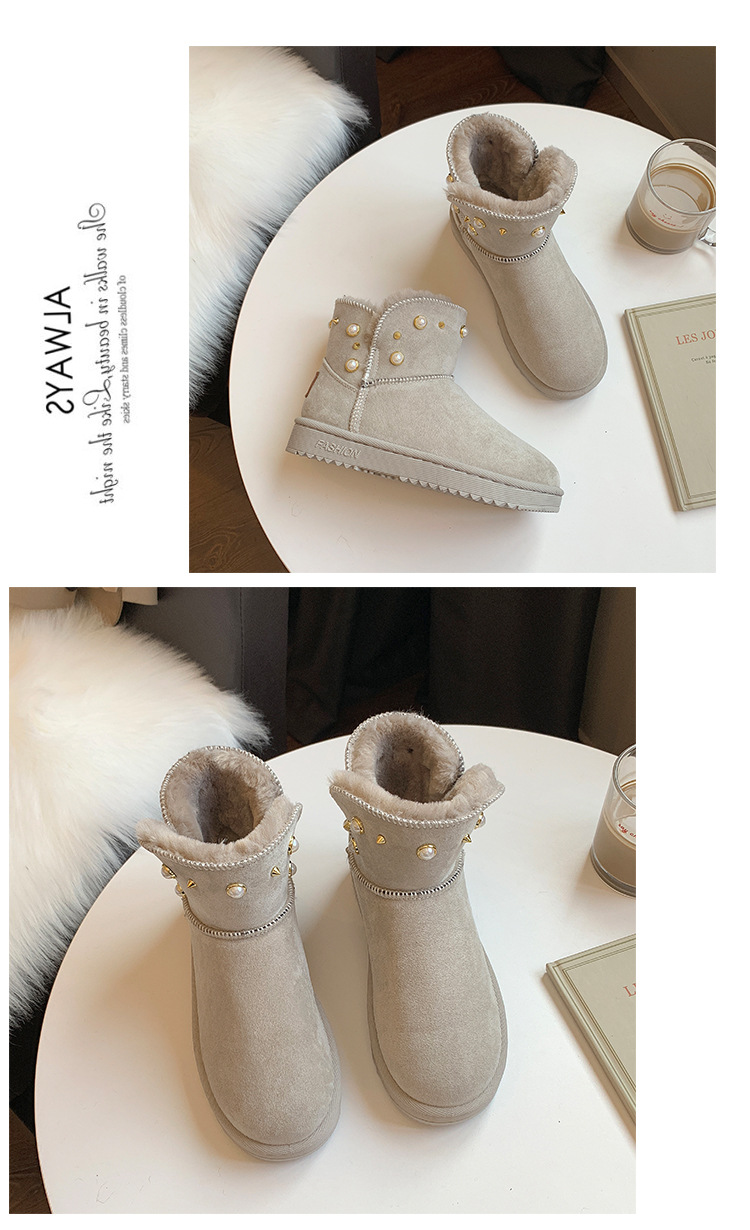 2021new Winter Korean Style Fashion round Toe Solidcolor Mid-Calf Length Haoyang Snow Boots Flat Warm Women's Fashionable Boots