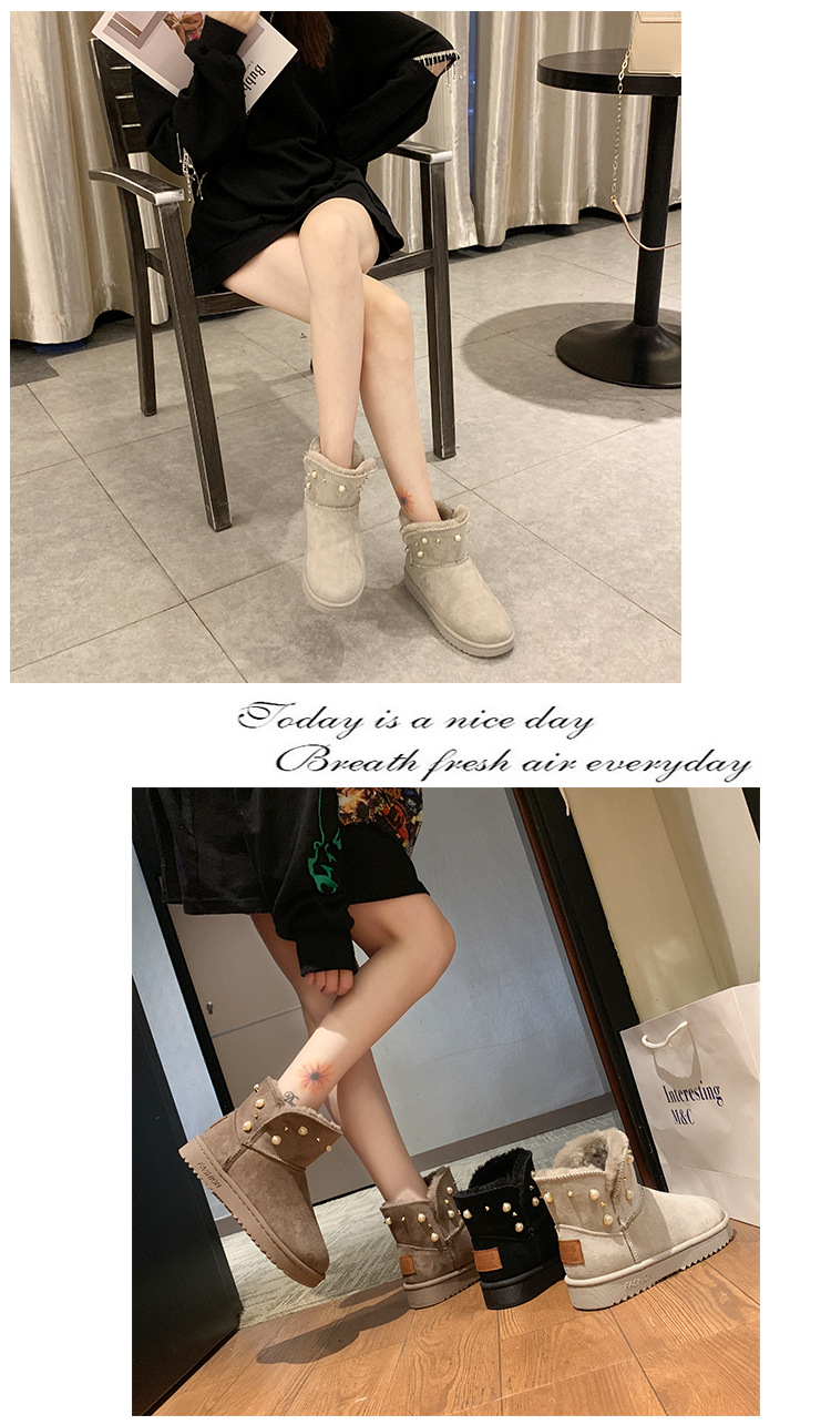 2021new Winter Korean Style Fashion round Toe Solidcolor Mid-Calf Length Haoyang Snow Boots Flat Warm Women's Fashionable Boots