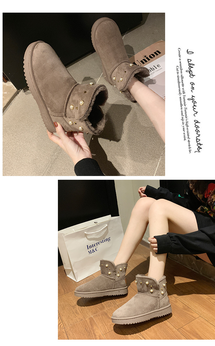 2021new Winter Korean Style Fashion round Toe Solidcolor Mid-Calf Length Haoyang Snow Boots Flat Warm Women's Fashionable Boots