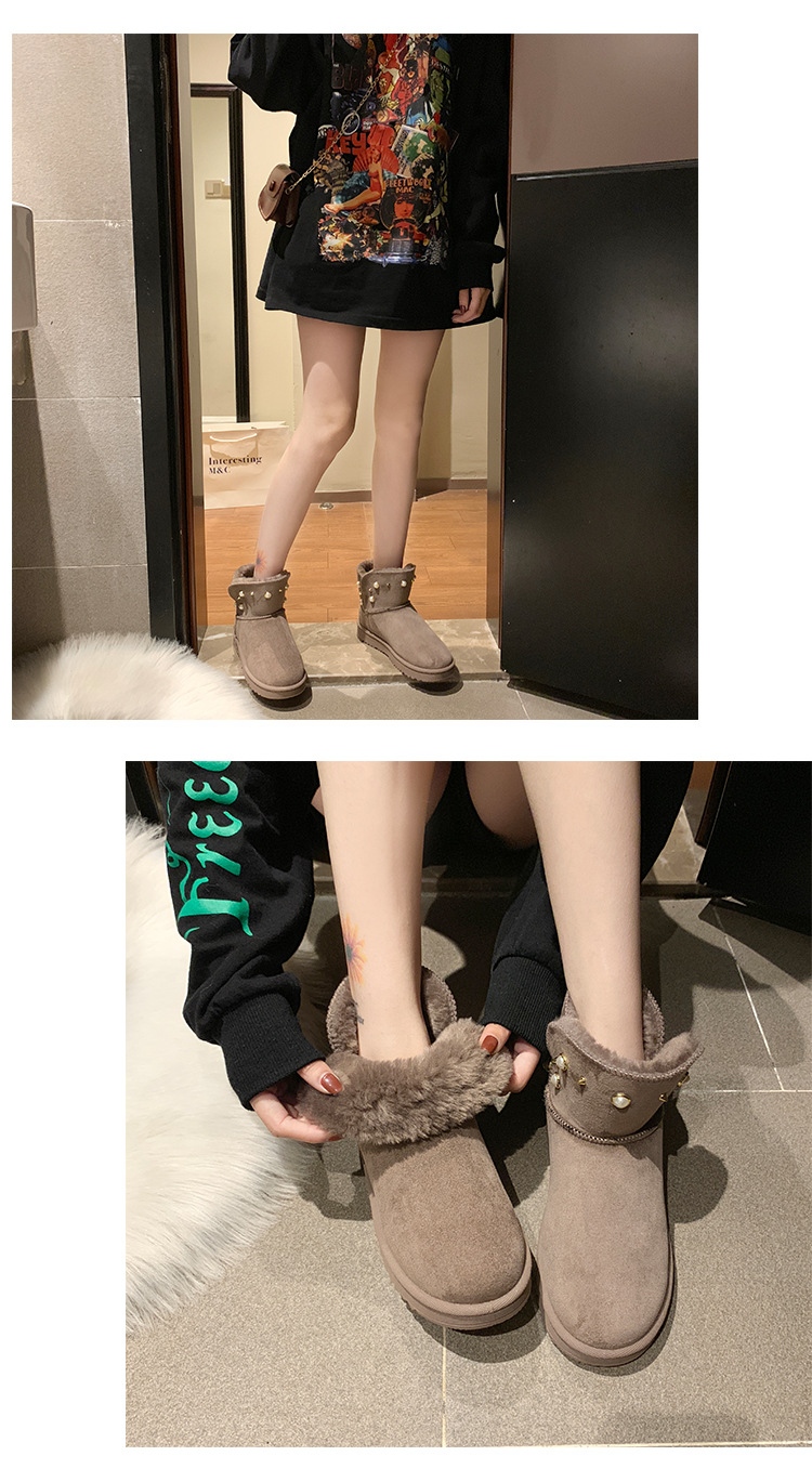 2021new Winter Korean Style Fashion round Toe Solidcolor Mid-Calf Length Haoyang Snow Boots Flat Warm Women's Fashionable Boots