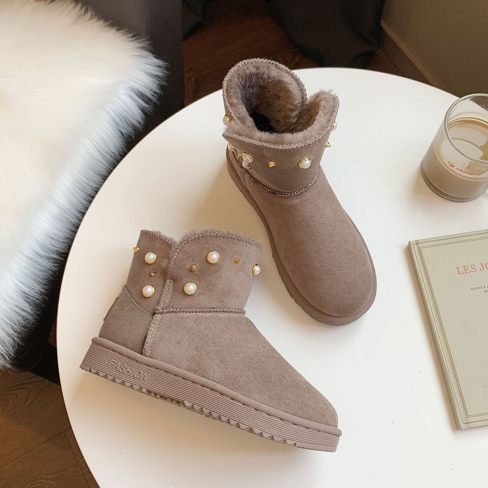 2021new Winter Korean Style Fashion round Toe Solidcolor Mid-Calf Length Haoyang Snow Boots Flat Warm Women's Fashionable Boots