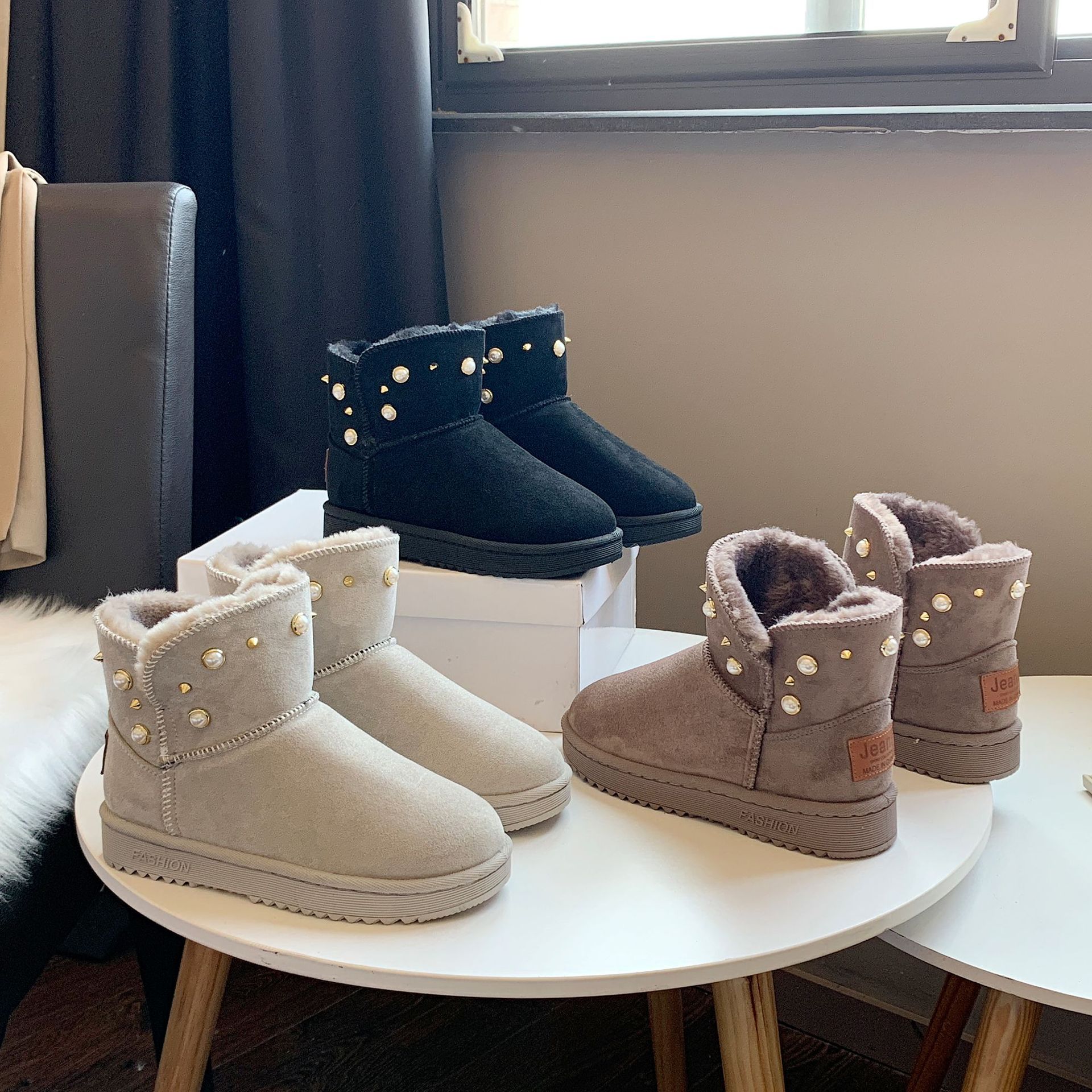 2021new Winter Korean Style Fashion round Toe Solidcolor Mid-Calf Length Haoyang Snow Boots Flat Warm Women's Fashionable Boots