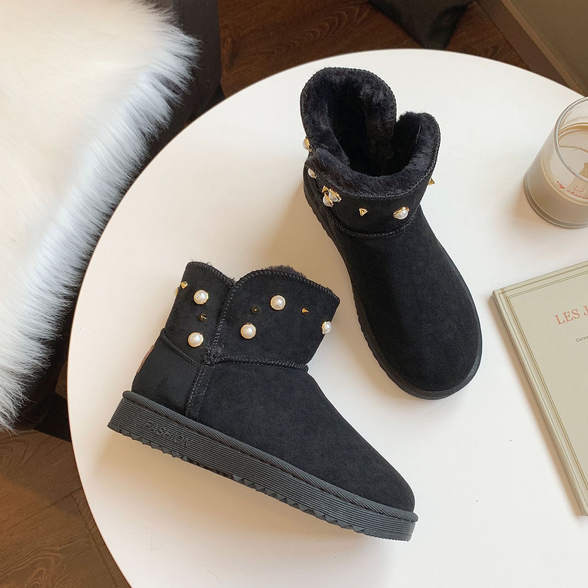 2021new Winter Korean Style Fashion round Toe Solidcolor Mid-Calf Length Haoyang Snow Boots Flat Warm Women's Fashionable Boots