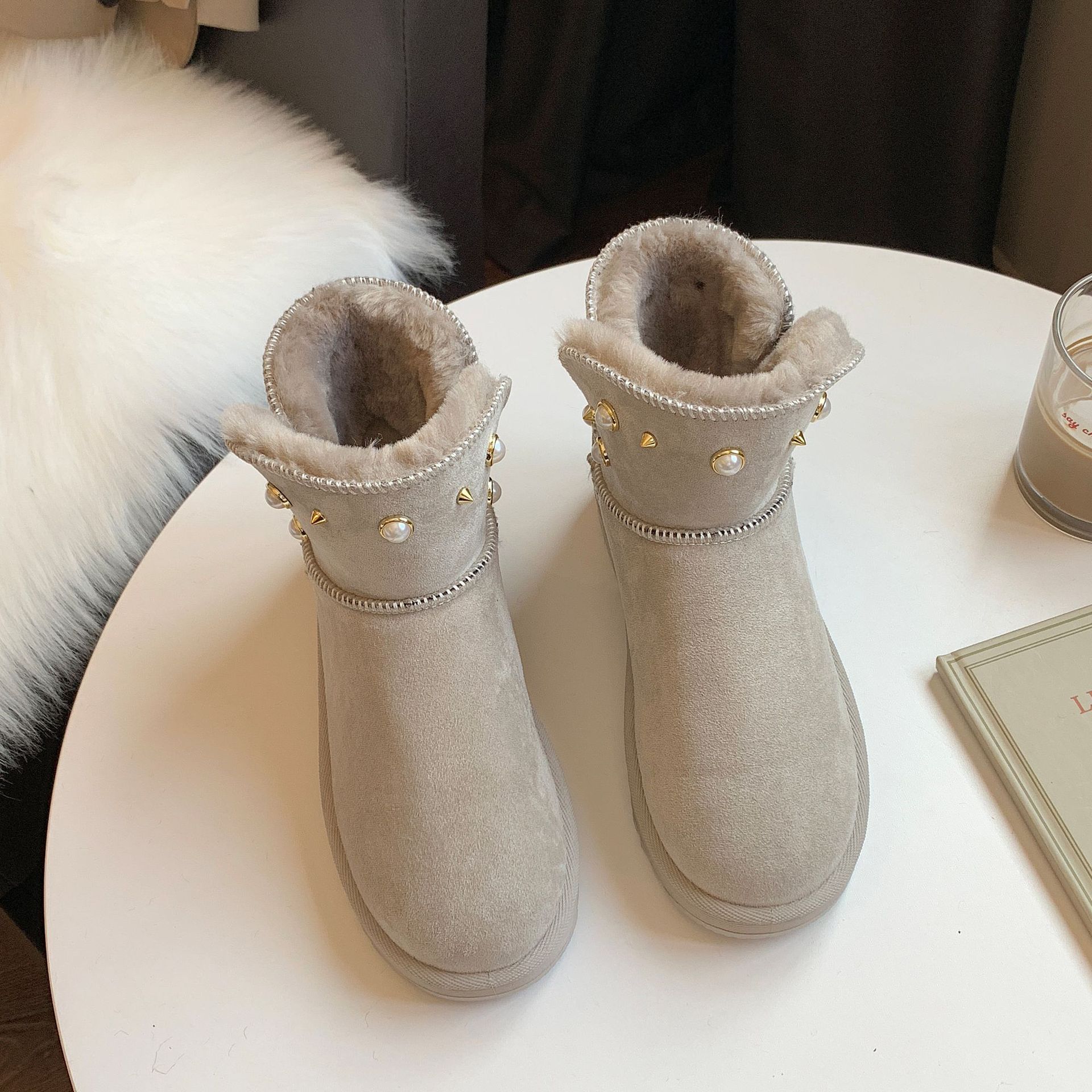 2021new Winter Korean Style Fashion round Toe Solidcolor Mid-Calf Length Haoyang Snow Boots Flat Warm Women's Fashionable Boots
