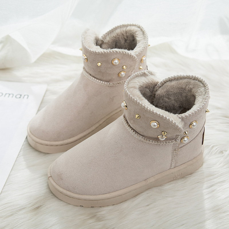 2021new Winter Korean Style Fashion round Toe Solidcolor Mid-Calf Length Haoyang Snow Boots Flat Warm Women's Fashionable Boots