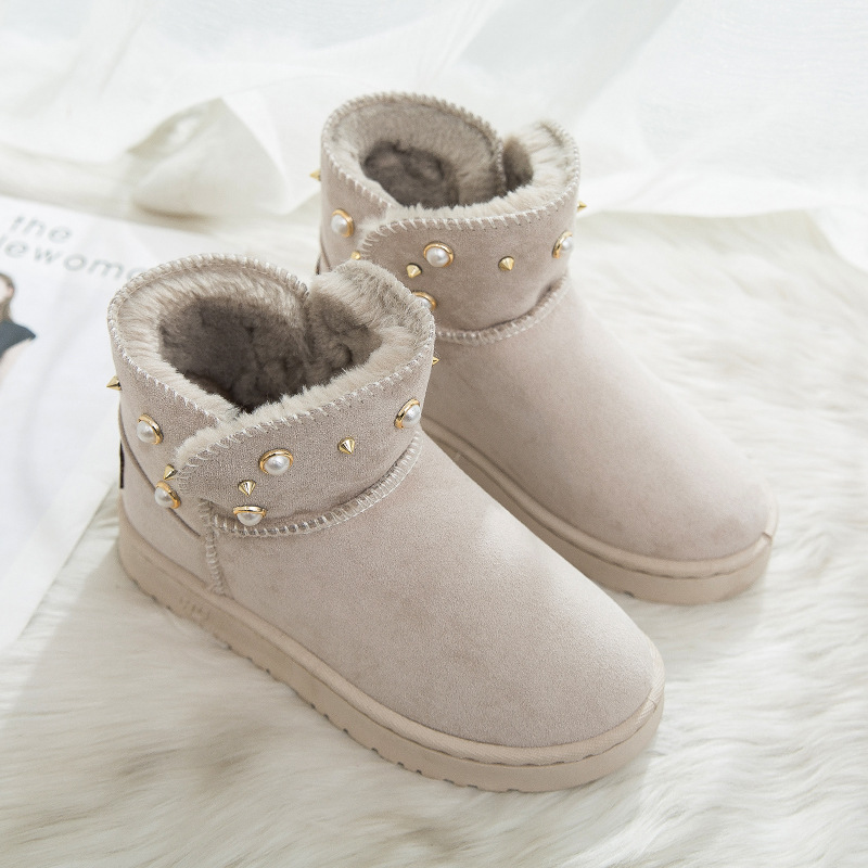 2021new Winter Korean Style Fashion round Toe Solidcolor Mid-Calf Length Haoyang Snow Boots Flat Warm Women's Fashionable Boots