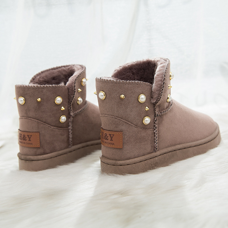 2021new Winter Korean Style Fashion round Toe Solidcolor Mid-Calf Length Haoyang Snow Boots Flat Warm Women's Fashionable Boots