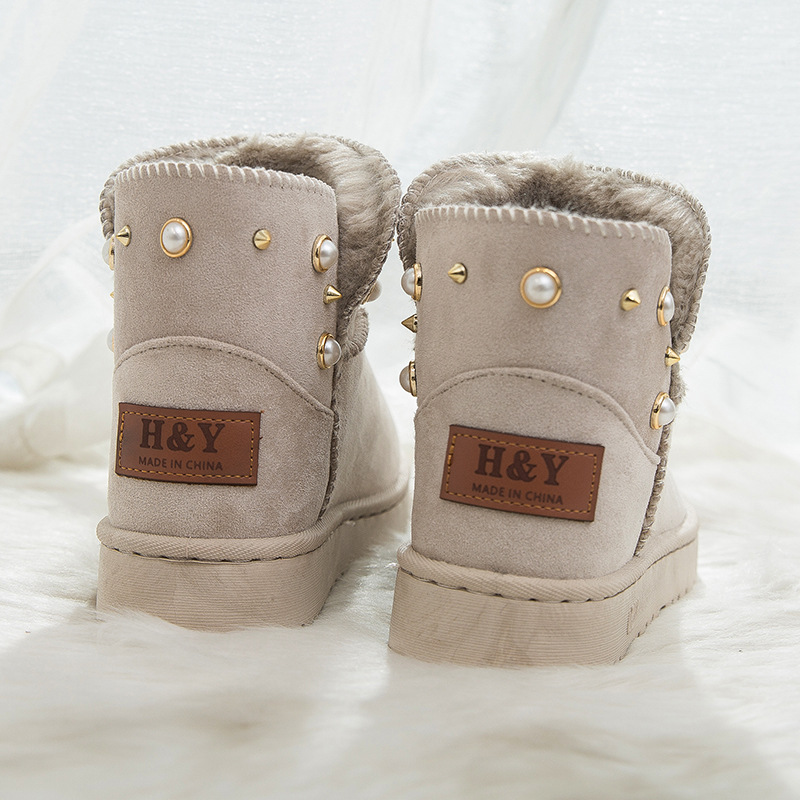 2021new Winter Korean Style Fashion round Toe Solidcolor Mid-Calf Length Haoyang Snow Boots Flat Warm Women's Fashionable Boots