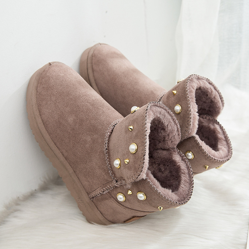 2021new Winter Korean Style Fashion round Toe Solidcolor Mid-Calf Length Haoyang Snow Boots Flat Warm Women's Fashionable Boots